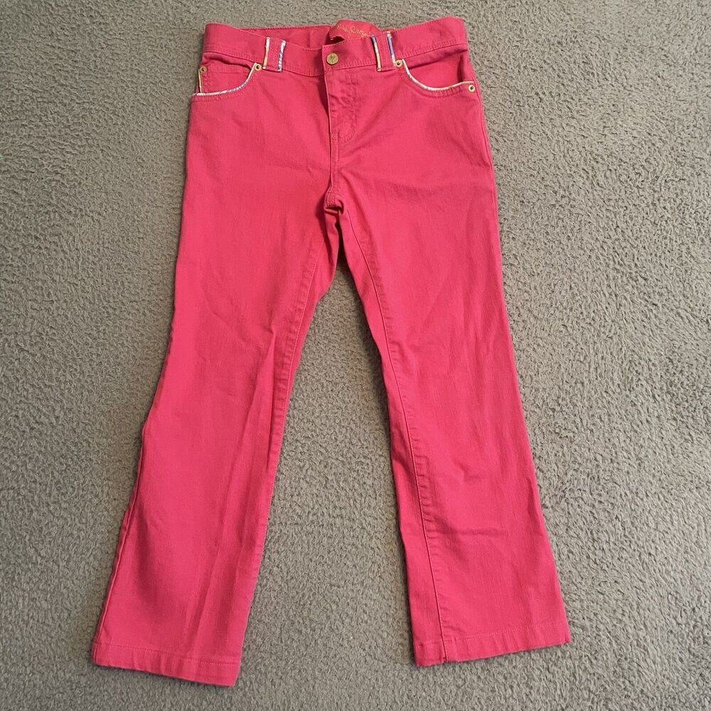Lilly Pulitzer Jubilee Girls 10 Darn Cute Denim Pink Jeans Preppy Adj. Waist